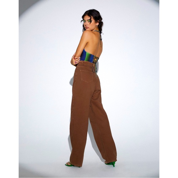 Wide Leg Parallel Jeans in Rich Brown - Picture 2 of 3